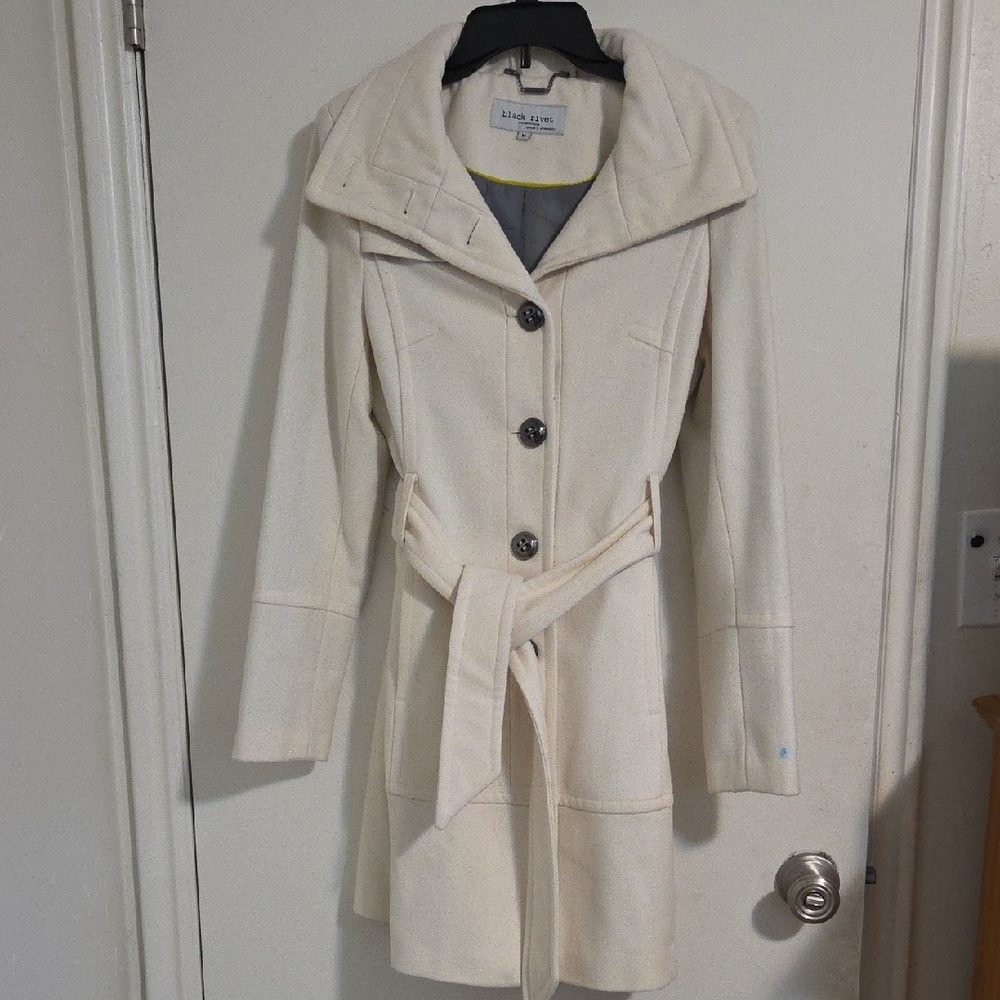 Black Rivet Off-White Trench Coat with Belt
